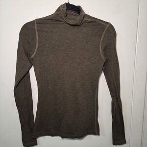 Vince Green Brown Turtleneck Top Womens XS Long Sleeve Stretch Fitted Minimalist